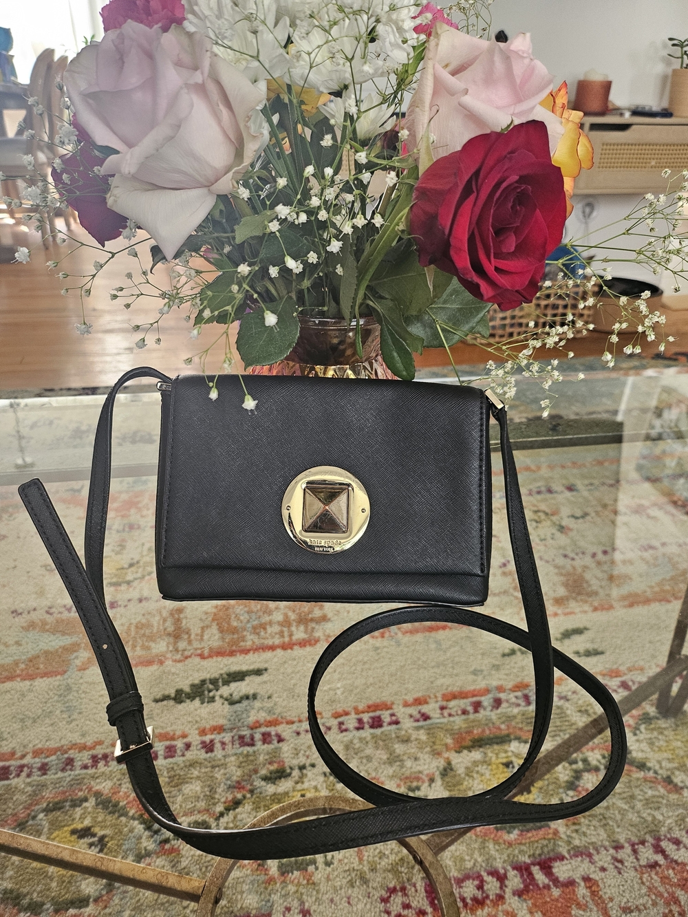 kate spade Black Crossbody Bag with Medallion Closure